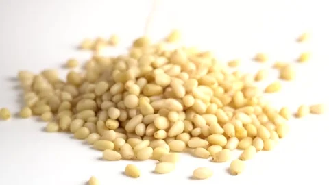 Pine nuts on white background. Whole peeled pine nuts spills on the white t.. Stock Footage 252056292