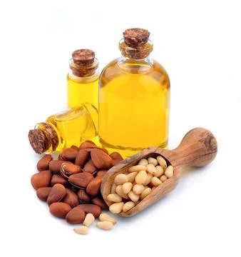 Pine oil with pine nuts Stock Photos