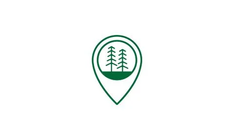 Pine or tree or forest line with pin map location logo icon illustration 스톡 일러스트