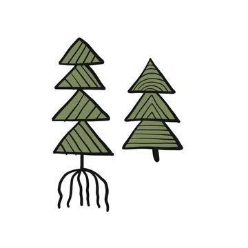 Pine with roots. Abstract ecology logo for your design Stock Illustration