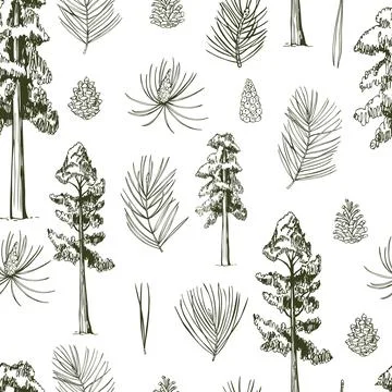 Pine set. Vector pattern. Stock Illustration