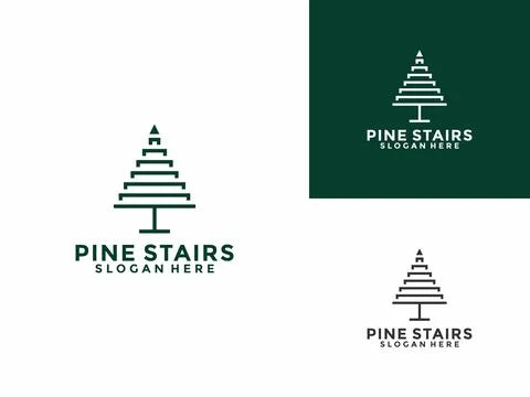 Pine Stairs logo icon design illustration vector, Pine Tree with Stairs log.. Stock Illustration