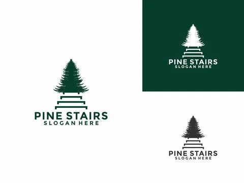 Pine Stairs logo icon design illustration vector, Pine Tree with Stairs log.. Stock Illustration