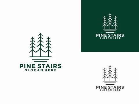 Pine Stairs logo icon design illustration vector, Pine Tree with Stairs log.. Stock Illustration