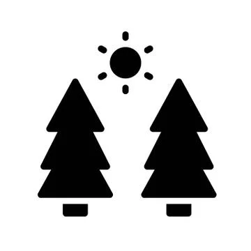 Pine with sun vector, Isolated Spring season solid icon イラスト素材