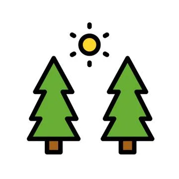Pine with sun vector, Spring season filled icon editable stroke Illustrazione stock