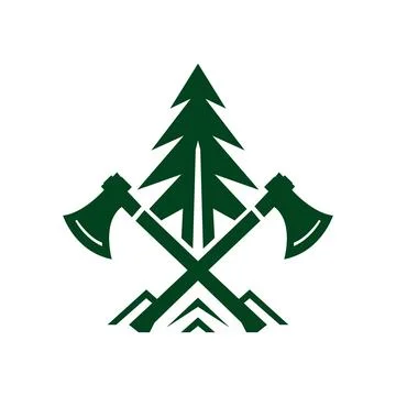 Pine Tree and Axes Logo Design for Forestry Brand Stock Illustration