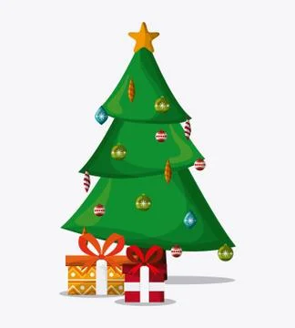 Pine tree and gifts design. Merry Christmas. vector graphic Illustrazione stock