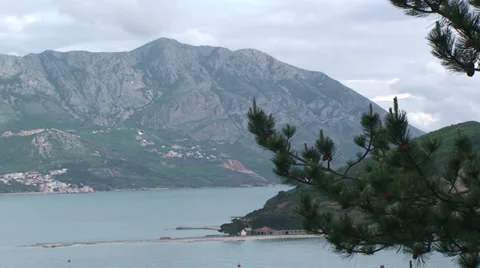 Pine tree and Montenegro shore Stock Footage 33354427