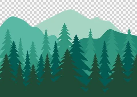Pine tree and Mountain green layer dark to light background Stock Illustration