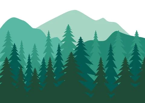 Pine tree and Mountain green layer dark to light background イラスト素材