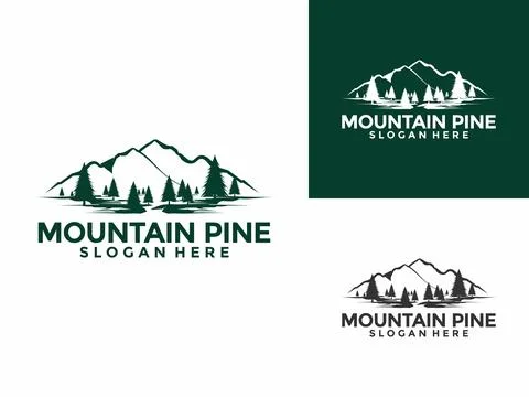 Pine Tree and Mountain logo icon design illustration vector, Evergreen logo.. Stock Illustration