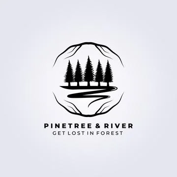 Pine tree and river logo vector illustration design, river tree Stock Illustration