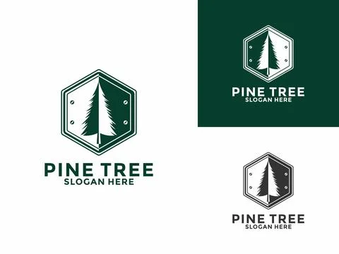 Pine Tree Badge logo icon design illustration vector, Evergreen logo design.. Stock Illustration