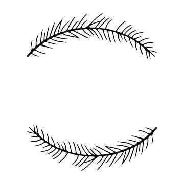 Pine tree branch circle frame in doodle style isolated on white background. Cute Stock Illustration