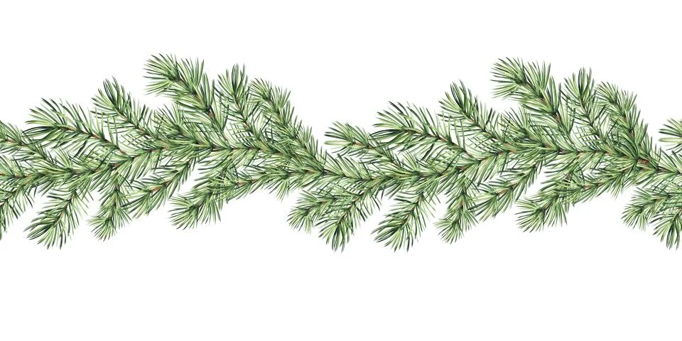 Pine tree branch. Seamless border for New Year design. Christmas traditional Illustrazione stock