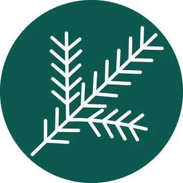 Pine Tree Branch Vector Icon in Dark Green Circle Badge Stock Illustration