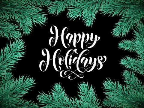 Pine tree branches background card Happy Holidays Stock Illustration