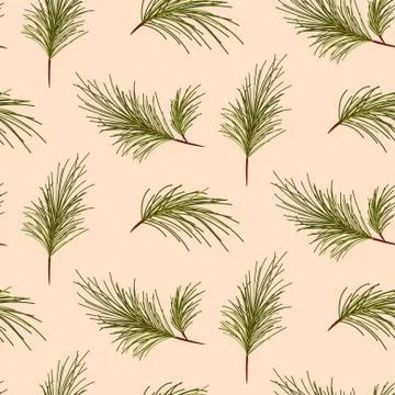 Pine tree branches on pale pink background pattern. Illustrazione stock