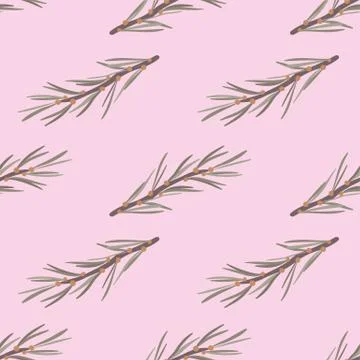 Pine tree branches seamless vector pattern on pink Stock Illustration