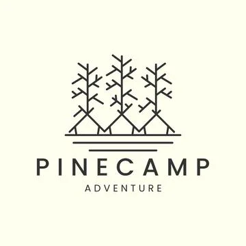 Pine tree camp line art logo vector template illustration design Illustrazione stock