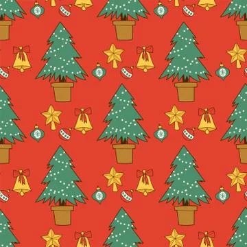 Pine tree cartoon green vector christmas holiday needle leaf trunk fir plant Stock Illustration