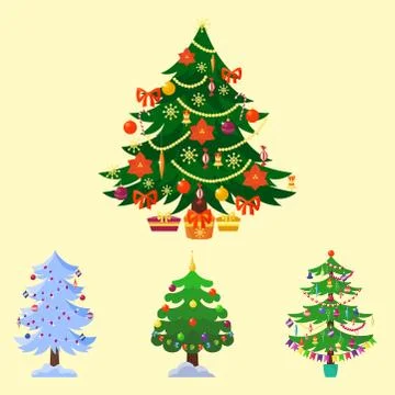 Pine tree cartoon green vector winter holiday needle leaf trunk fir plant Stock Illustration