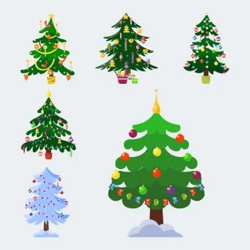 Pine tree cartoon green vector winter holiday needle leaf trunk fir plant Stock Illustration
