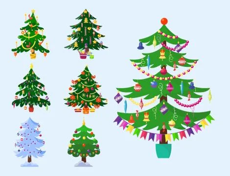 Pine tree cartoon green vector winter holiday needle leaf trunk fir plant Stock Illustration