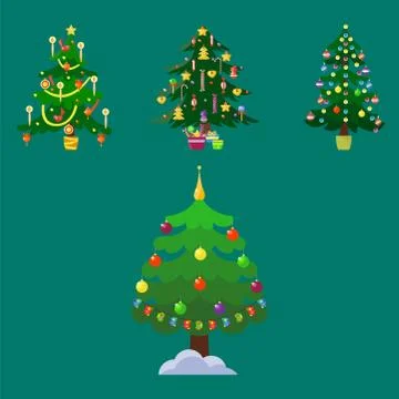 Pine tree cartoon green vector winter holiday needle leaf trunk fir plant Stock Illustration
