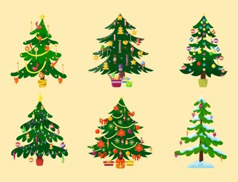 Pine tree cartoon green vector winter holiday needle leaf trunk fir plant Stock Illustration