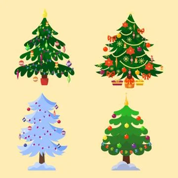 Pine tree cartoon green vector winter holiday needle leaf trunk fir plant Stock Illustration