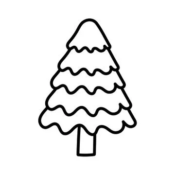 Pine tree foliage botanical on white background thick line Stock Illustration