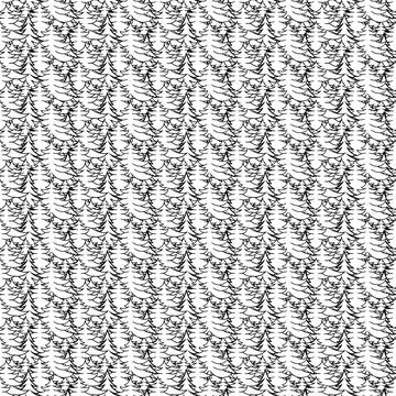 Pine tree forest background. Graphic Line trees vector seamless pattern panor Stock Illustration