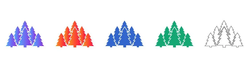 Pine Tree Forest Icons Set Stock Illustration