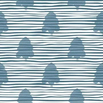 Pine tree forest seamless pattern on stripes background. Christmas tree wallp Illustrazione stock