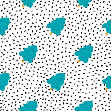 Pine tree forest seamless pattern on dots background. New year ornament. イラスト素材
