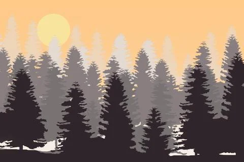Pine Tree Forest Silhouette Isolated On White Background Stock Photos