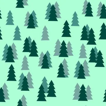 Pine Tree Forest Silhouette Seamless Pattern Isolated on Green Background. Stock Illustration