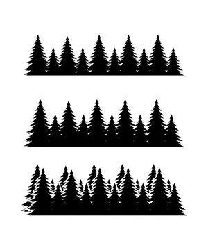 Pine Tree Forest Silhouette Vector Borders Set Stock Illustration