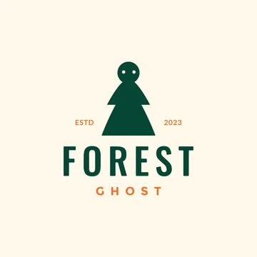 Pine tree ghost forest mascot character simple hipster logo design vector i.. Stock Illustration