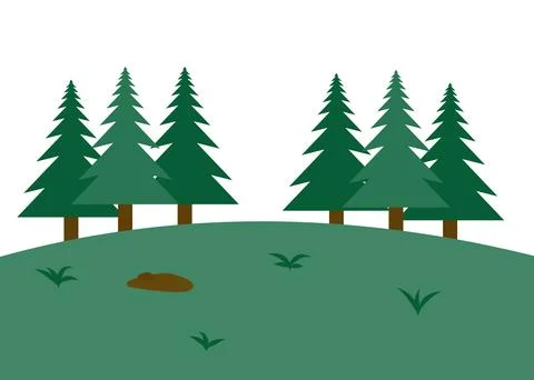 Pine tree green grass background Stock Illustration