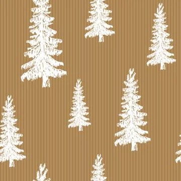 Pine tree hand drawn sketch retro, vintage Seamless Pattern. Vector Illustrat Stock Illustration