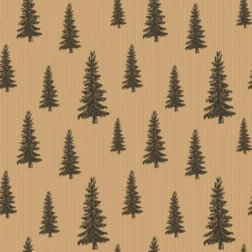 Pine tree hand drawn sketch retro, vintage Seamless Pattern. Vector Illustrat Stock Illustration