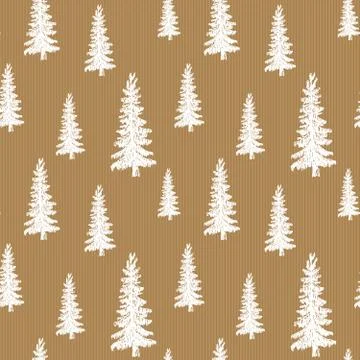 Pine tree hand drawn sketch retro, vintage Seamless Pattern. Vector Illustrat Stock Illustration