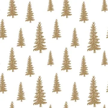 Pine tree hand drawn sketch retro, vintage Seamless Pattern. Vector Illustrat Stock Illustration