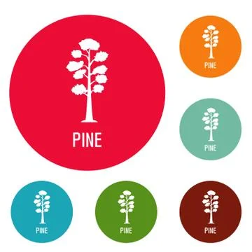 Pine tree icons circle set vector Stock Illustration