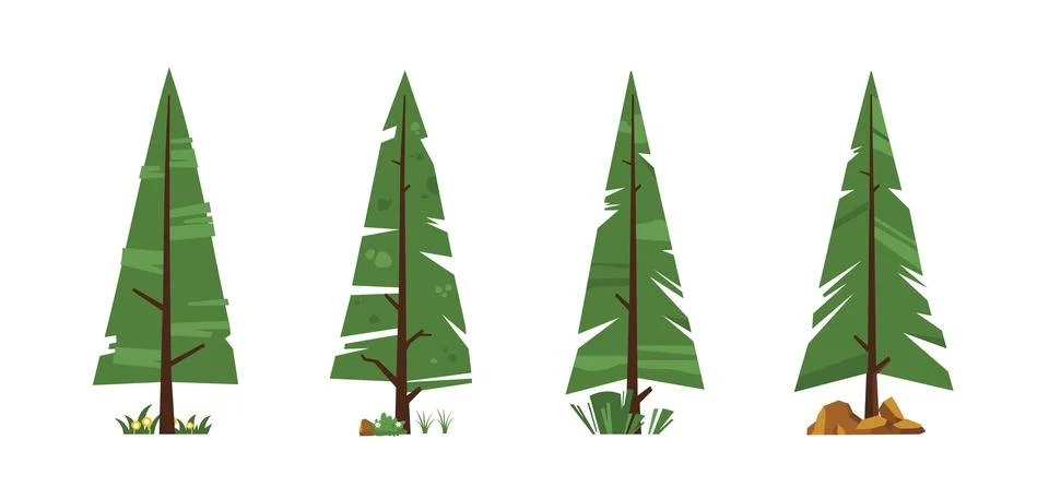 Pine tree landscape icon set, nature panorama illustration in flat style Stock Illustration