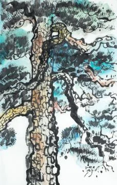 Pine tree on a light background Illustrazione stock