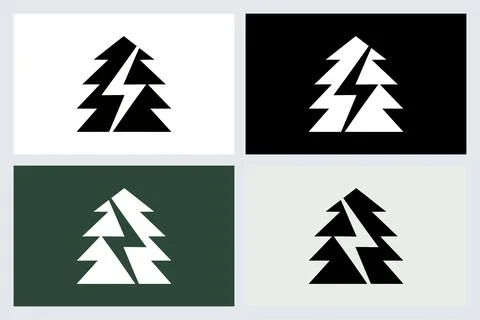 Pine Tree Lightning Bolt Minimalist Logo Icon Stock Illustration